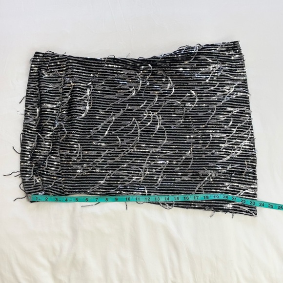 Silence + Noise Womens Black & Silver Sequins Fringe Strapless Mini Dress,Size L - Picture 12 of 14
